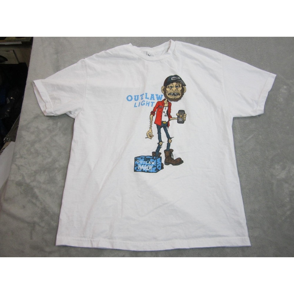 American Apparel Outlaw Light Tee Mens XL White Graphic Hillbilly Beer Humor